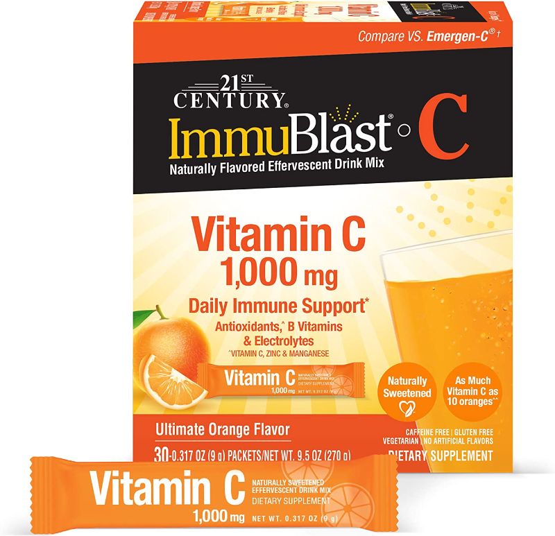 Photo 1 of 21st Century Immublast C Effervescent Drink Mix Packets, Ultimate Orange, 9.5 Ounce, Pack of 30
