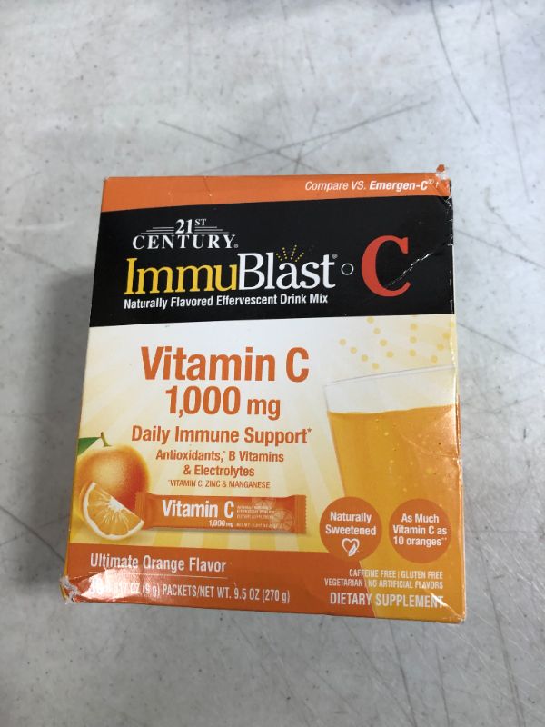 Photo 2 of 21st Century Immublast C Effervescent Drink Mix Packets, Ultimate Orange, 9.5 Ounce, Pack of 30
