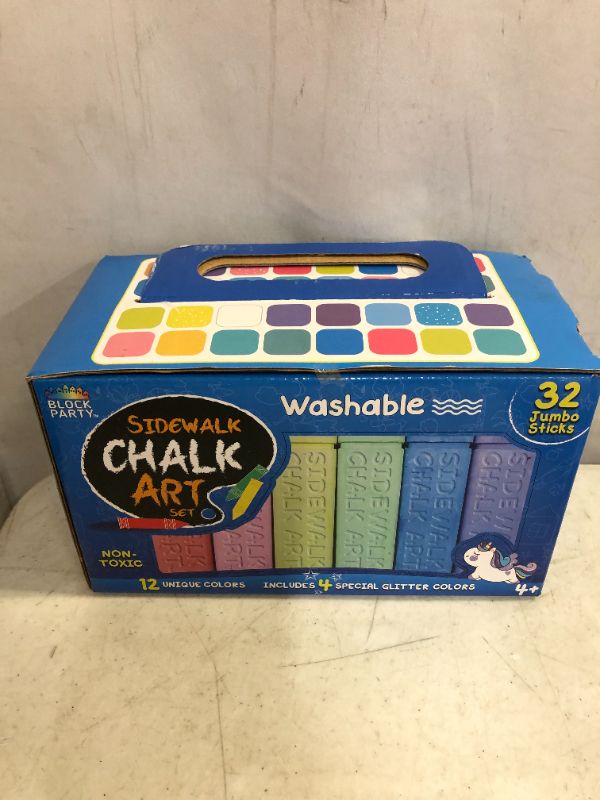 Photo 2 of Block Party Sidewalk Chalk 32-Piece Art Set - BIG BOLD Colors Includes 4 Glitter Chalk That Sparkle, Square Non-Roll Kids Chalk, Washable
