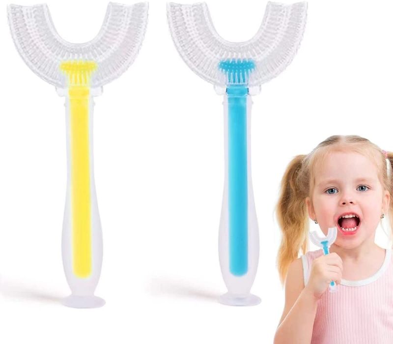 Photo 1 of BIKBOK 2PCS U Shaped Toothbrush for Kids, 360¡ã Cleanning Toddler Toothbrush, Extra Soft Silicone Baby Toothbrush for 2-12 Years (2-4 Years Old, Blue+Pink)
