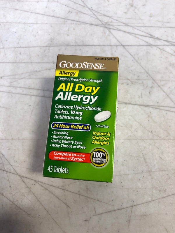 Photo 1 of Goodsense All Day Allergy, Cetirizine Hcl Tablets 10 Mg, Antihistamine for Allergy Relief, 45 Count 45 Count (Pack of 1)
EXP 01/2023
