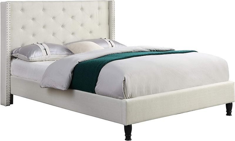 Photo 1 of (INCOMPLETE) Home Life Premiere Classics Cloth Light Beige Cream Platform Bed with Slats Queen - 
**HEADBOARD NOT INCLUDED**