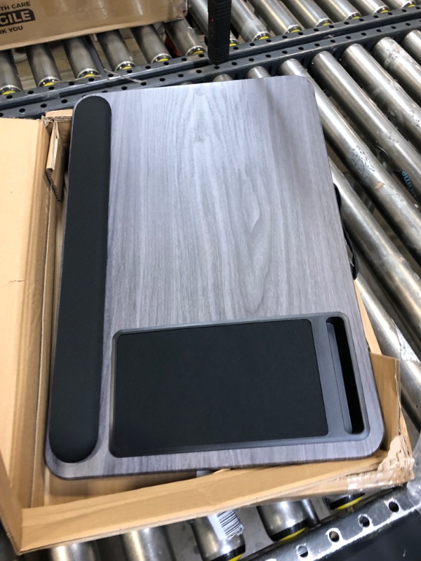 Photo 1 of LapGear Home Office Pro Lap Desk with Wrist Rest, Mouse Pad, and Phone Holder - Gray Woodgrain - Fits up to 15.6 Inch Laptops - Style No. 91595