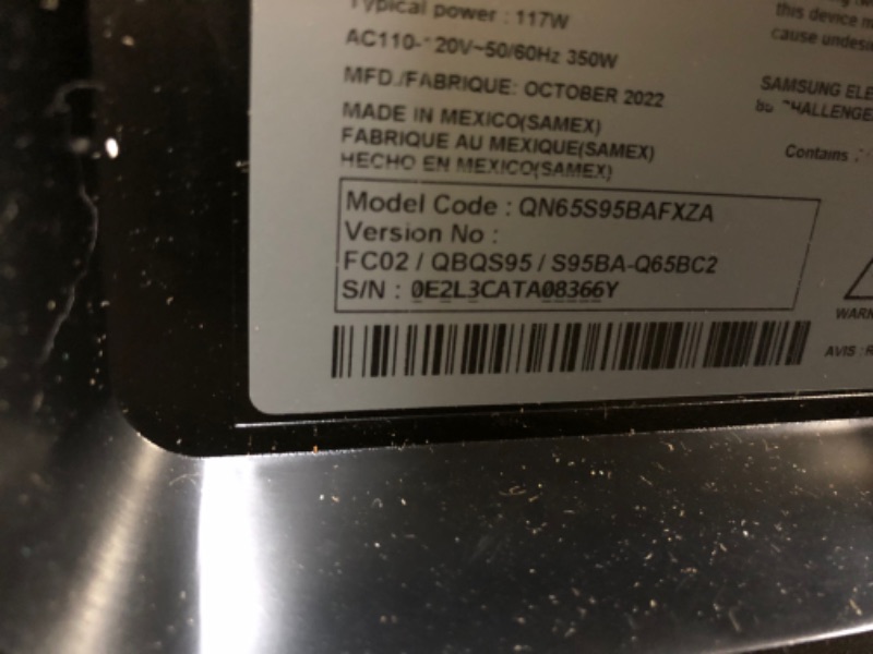 Photo 11 of SAMSUNG 65-Inch Class OLED 4K S95B Series Quantum HDR, Dolby Atmos, Object Tracking Sound, Laser Slim Design, Smart TV with Alexa Built-In (QN65S95BAFXZA, 2022 Model) - bent corner. screen/inner screen damage.
