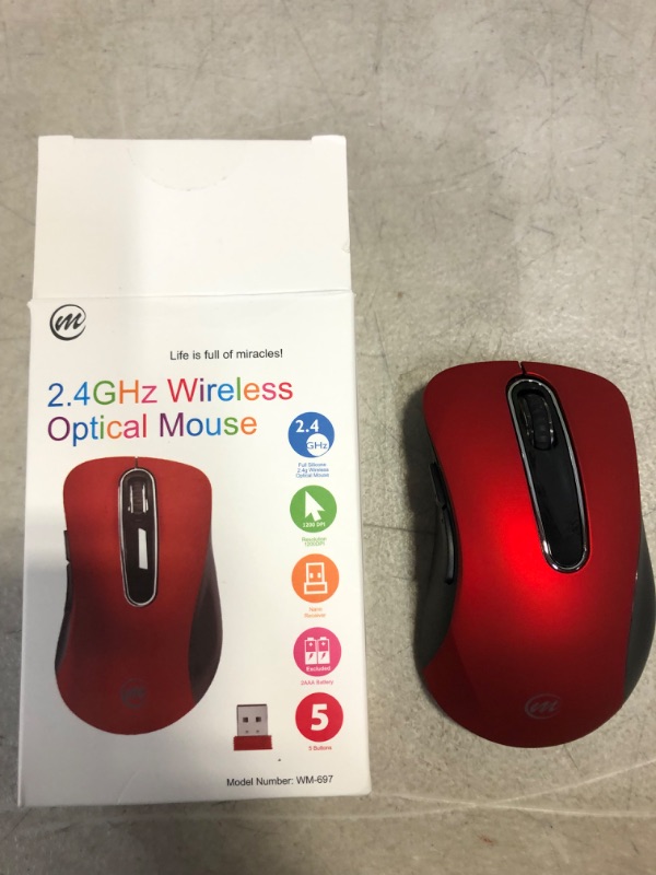 Photo 2 of memzuoix 2.4G Wireless Mouse, 1200 DPI Mobile Optical Cordless Mouse with USB Receiver, Portable Computer Mice Wireless Mouse for Laptop, PC, Desktop, MacBook, 5 Buttons, Red
