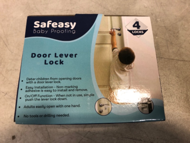 Photo 2 of 4 Pack Child Proof Door Lever Lock Prevents Toddlers from Opening Doors - One Hand Opertaion Adhesive Baby Proofing Door Handle Safety Locks for Kids
