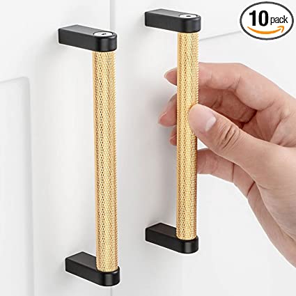 Photo 2 of ASKANO Knurled Bar Cabinet Pulls, Pack of 10, 5 Inch, Golden & Black Kitchen Cabinet Handles AP301 | Hardware for Drawer, Dresser, Bathroom, Vanity, Furniture Door, Cupboard, Hole Centers: 5"