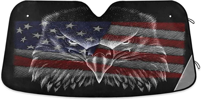 Photo 1 of American Flag Bald Eagle Car Windshield Sun Shade USA Patriotic Sunshade Blocks UV Rays Protector Keep Your Vehicle Cool Sun Shield Visor Cover Foldable for Car Truck SUV M