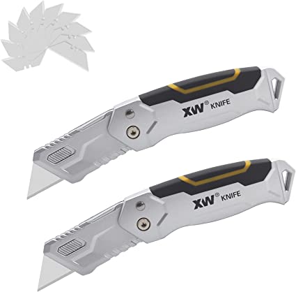 Photo 2 of XW Folding Utility Knife, Heavy Duty Box Cutter of Quick Change Blades, Extra 10 Blades Included, 2-Pack