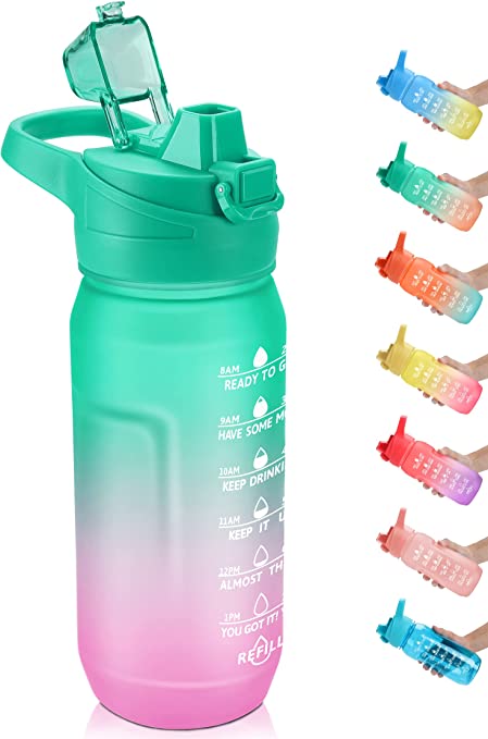 Photo 1 of 32oz/64oz/128oz Motivational Water Bottles with Times to Drink Leakproof BPA Free Water Jug with Time Marker