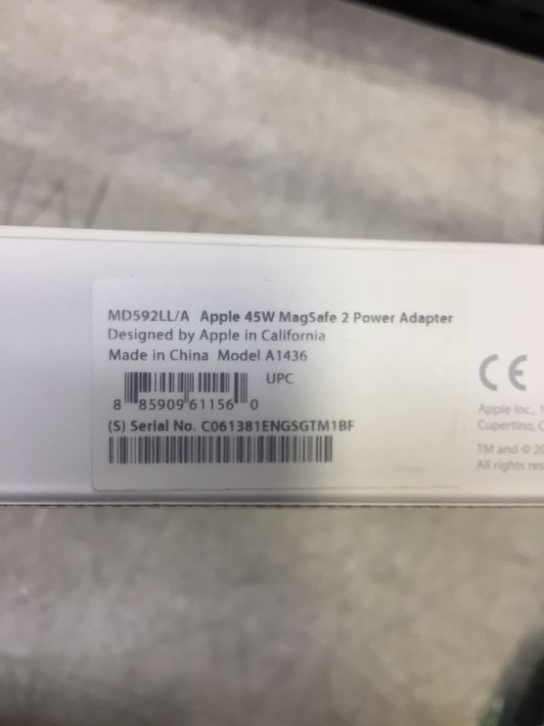 Photo 1 of Apple 45W MagSafe 2 Power Adapter for MacBook Air