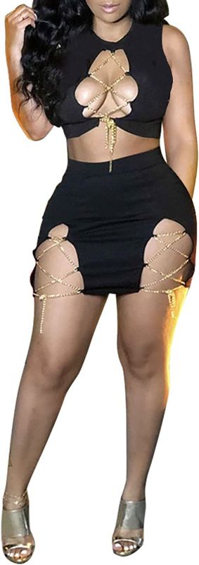 Photo 1 of 2 Piece Outfits for Women Lace Up Sexy Mini Skirt Set Clubwear- SIZE L 
