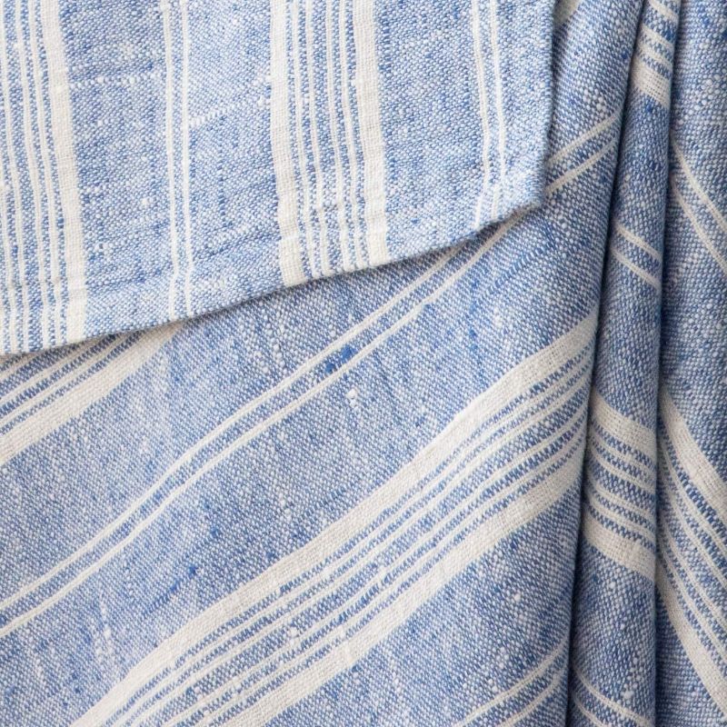 Photo 1 of  Multistripe Linen Hand Towels, 18 by 28", Blue White, Prewashed 100% European Linen
