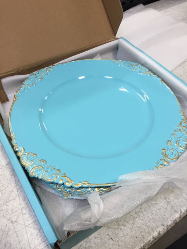 Photo 2 of  Teal Charger Plates, 13 Inch 6 Pack Antique Plastic Dinner Chargers, Decorative Table Chargers for Party Wedding Banquet Event 
