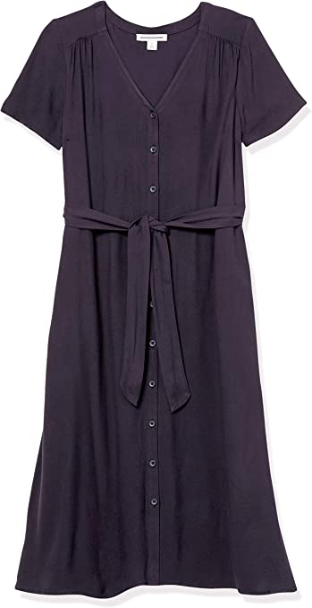 Photo 1 of Amazon Essentials Women's Short-Sleeve Midi Button Front Tie Dress- NAVY BLUE - SIZE XL 

