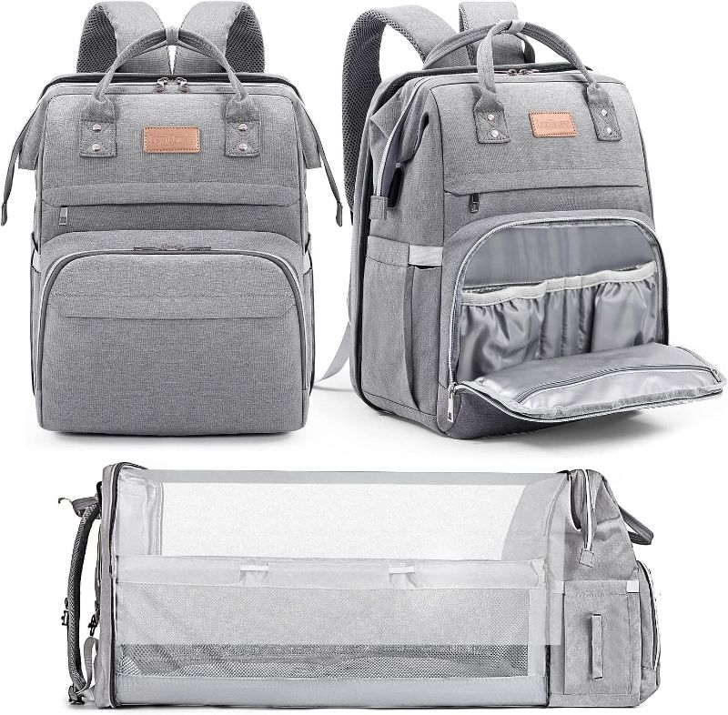 Photo 1 of Diaper Bag Backpack, Large Capacity Multifunction Diaper Backpack with Changing Pad for Boy Girl, Travel Baby Bag for Moms Dads, Baby Registry Search Shower Gifts Waterproof and Stylish Gray
