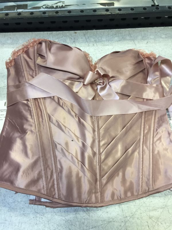 Photo 2 of Charmian Women's Burlesque Vintage Satin Halter Boned Zipper Bustier Corset Top - SIZE 4X-Large Champagne