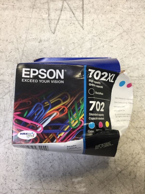 Photo 2 of EPSON T702 DURABrite Ultra Ink High Capacity Black & Standard Color Cartridge Combo Pack (T702XL-BCS) for select Epson WorkForce Pro Printers Black and color combo pack Ink