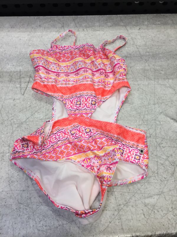 Photo 2 of Lucky Brand Girls' One-Piece Swimsuit with UPF 50+ Sun Protection, Bright Melon, - SIZE 8/10
