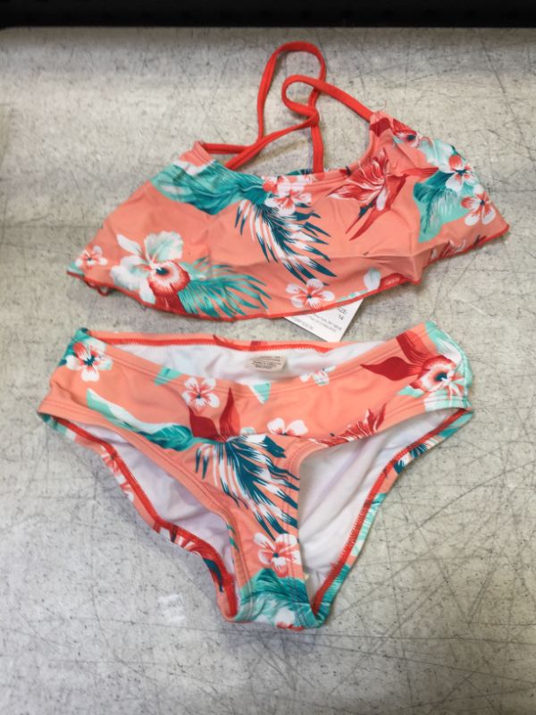 Photo 2 of Kanu Surf Girls' Alania Flounce Bikini Beach Sport 2 Piece Swimsuit - SIZE 14 Alania Floral Coral