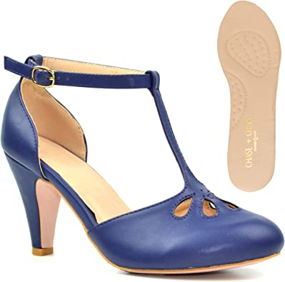 Photo 1 of Chase & Chloe New Kimmy-36 Women's Teardrop Cut Out T-Strap Mid Heel Dress Pumps- SIZE 6 
