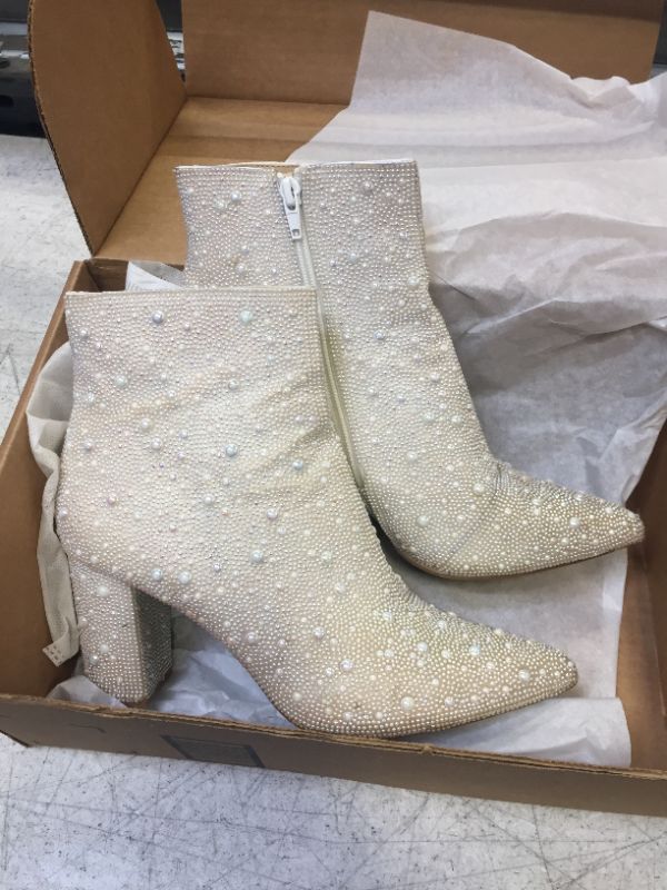 Photo 3 of  Women's Sparkling Rhinestone Ankle Boots with Pointed Toe and Block Heel- SIZE 8.5
