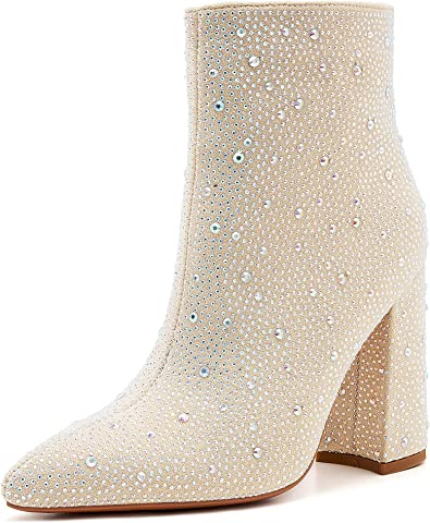 Photo 1 of  Women's Sparkling Rhinestone Ankle Boots with Pointed Toe and Block Heel- SIZE 8.5
