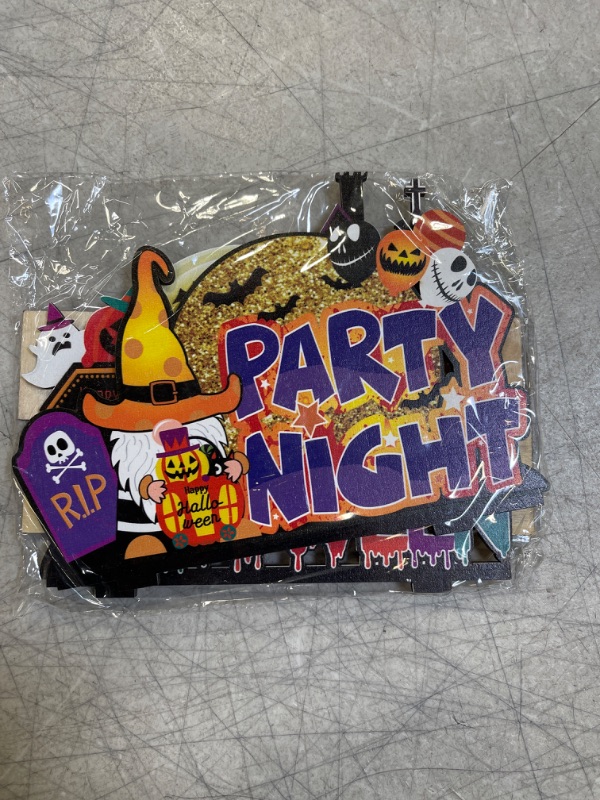 Photo 1 of 2Pcs Halloween Party Table Centerpiece Signs, Happy Halloween and Party Night Table Toppers, Wooden Halloween Table Sign Decoration for Dinner Coffee Bar
