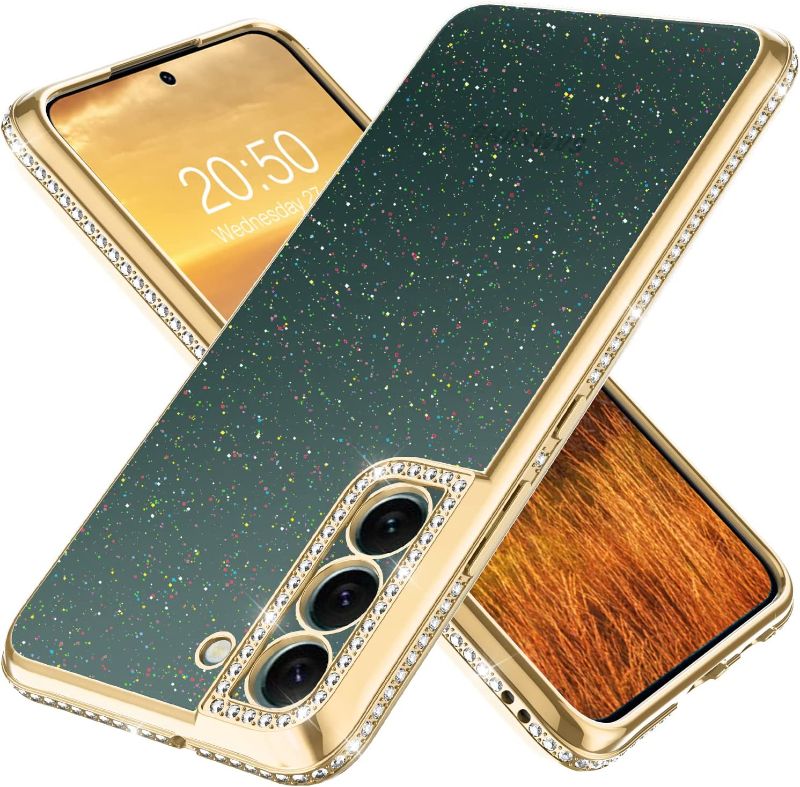 Photo 1 of 9 PK OCYCLONE for Samsung Galaxy S22 Plus Case, Clear Glitter Diamond Bumper Cover with Sparkle Camera Protection Compatible with Samsung S22+ Plus Case for Women Girls 6.6 inch - Clear Gold
