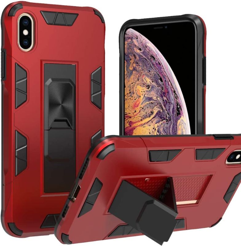 Photo 1 of 4 PK iPhone Xs MAX Case | Military-Grade Protection | 12ft. Drop Tested Protective Case | Kickstand | Magnetic Car Mount Holder | Compatible with iPhone Xs MAX - Red
