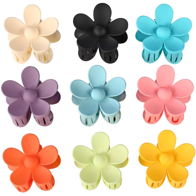 Photo 1 of Flower Hair Claw Clip 9PCS Hair Clips for Women Girls, Matte Non Slip Barrettes, Cute Hair Clips Large Hair Claw Clip for Thick/Thin Hair(9 Colors)
