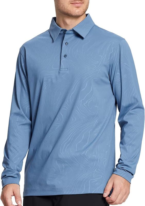 Photo 1 of Mens Golf Shirts Long Sleeve Casual Performance Dry Fit Embossed Golf Polo Shirts for Men sz XL 
