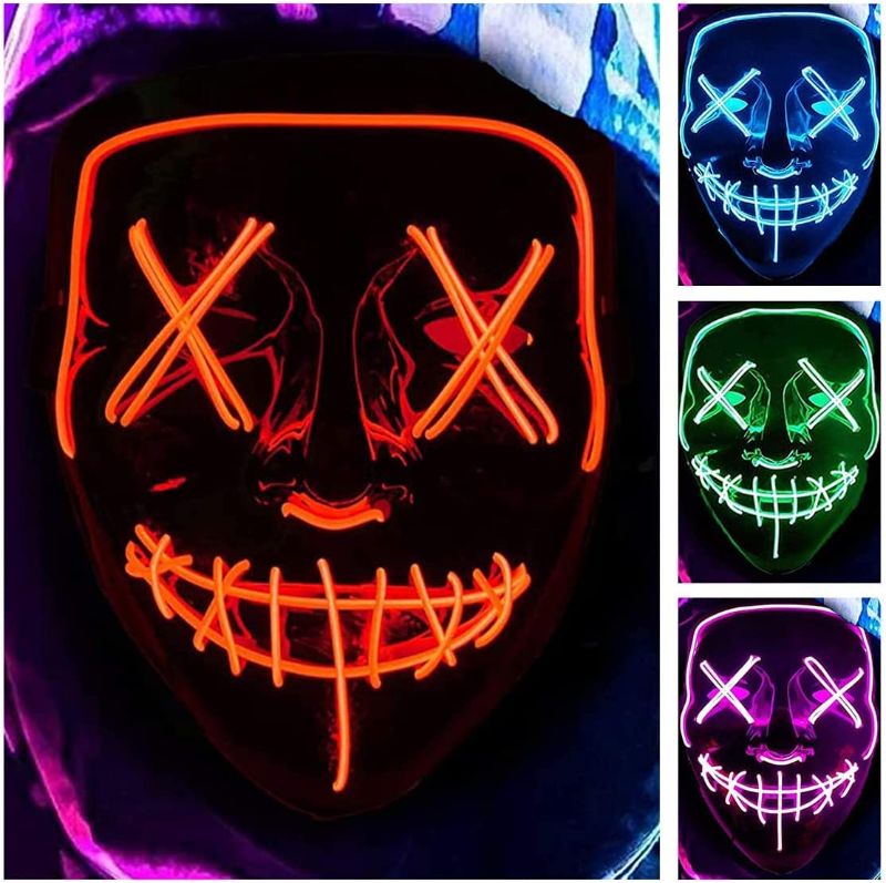 Photo 1 of 2 PK Purge Mask, Purge Mask Light Up LED Halloween Mask for Men Women Halloween Costume Masquerade Parties Festival Cosplay (Red)

