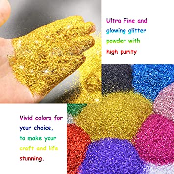 Photo 1 of 18 Pack Fine Extra Glitter Shake Jars, Color Glitter Powder for Slim for Arts and Crafts, Nail, Scrapbook, Holiday, Party, Multi Color Assorted Set.