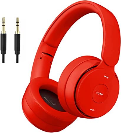 Photo 1 of BRNEWO Wireless Bluetooth Headphones Over Ear, Hi-Fi Stereo Foldable Wired/Wireless/TF for Travel/Adult/Kids/Teen, 25 Hours Playtime(Red)