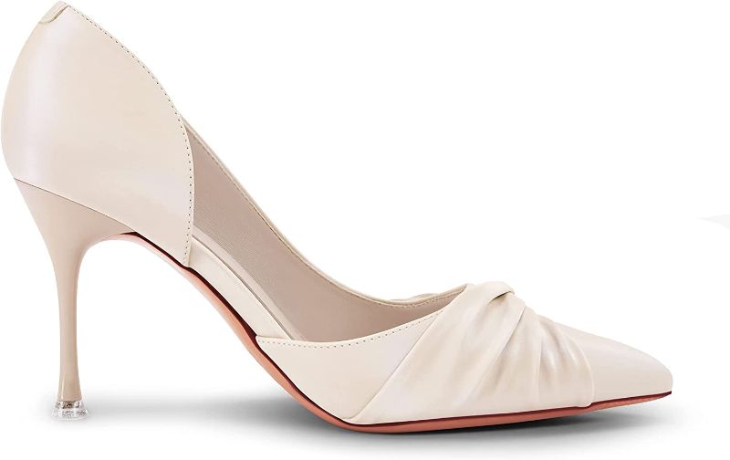 Photo 1 of Coutgo Women's Closed Pointed Toe Bowknot Pumps High Stiletto Side Cut Out Heels Twist Knot Pearlescent Wedding Shoes - Size 9