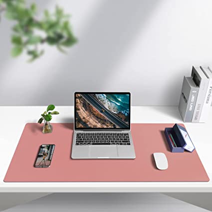 Photo 2 of Aothia Desk Pad, Multifunctional Dual-Sided Office Desk Mat, Smooth Surface Soft Mouse Pad, Easy Clean Waterproof Pu Leather Desk Cover, Desk Writing Mat for Office/Home (31.5" x 15.7",Dark Pink+blue)