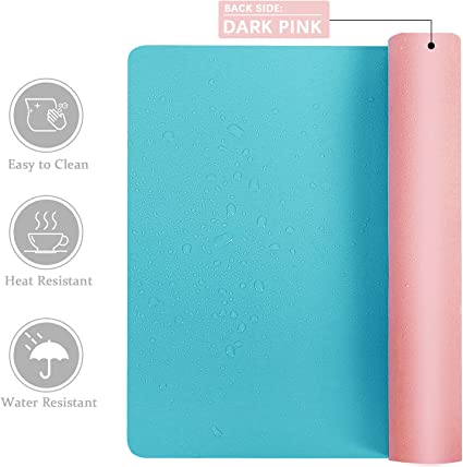 Photo 3 of Aothia Desk Pad, Multifunctional Dual-Sided Office Desk Mat, Smooth Surface Soft Mouse Pad, Easy Clean Waterproof Pu Leather Desk Cover, Desk Writing Mat for Office/Home (31.5" x 15.7",Dark Pink+blue)