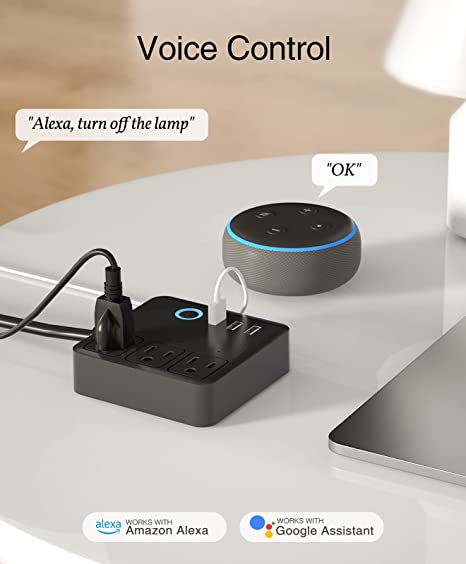 Photo 2 of GHome Smart Power Strip, 3 USB Ports and 3 Individually Controlled Smart Outlets, WiFi Surge Protector Works with Alexa Google Home, Home Office Cruise Ship Travel Multi-Plug Extender Flat Plug, 10A