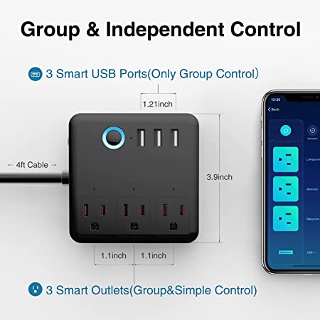 Photo 3 of GHome Smart Power Strip, 3 USB Ports and 3 Individually Controlled Smart Outlets, WiFi Surge Protector Works with Alexa Google Home, Home Office Cruise Ship Travel Multi-Plug Extender Flat Plug, 10A