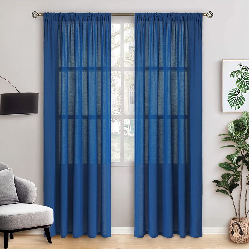 Photo 1 of (( FACTORY SEALED )) BGment Sheer Curtains 95 Inch Length 2 Panels Set, Rod Pocket Linen Look Light Filtering Semi Sheer Curtains for Living Room, 2 Panels, 52 x 95 Inch, Navy
