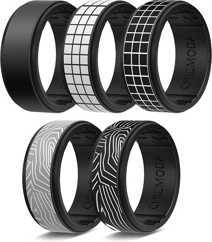 Photo 1 of CHICMODA Silicone Wedding Band Men, 2 / 5 / 8 Mens Silicone Wedding Band, Comfortable, Step Edge Sleek Unique Design Rubber Silicone Ring Men - 8 mm Wide / 2.3 mm Thick
