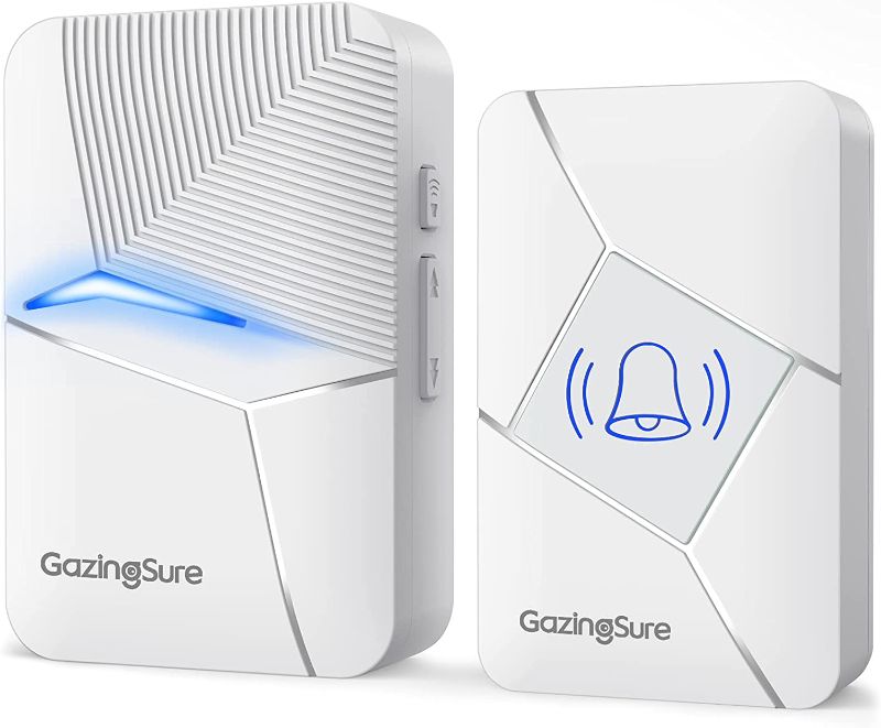 Photo 1 of Doorbell Wireless, GazingSure 1500ft Range Weatherproof Door Chime, Door Bell Ringer Wireless, Battery Powered Transmitter & Plug-in Receiver - White
