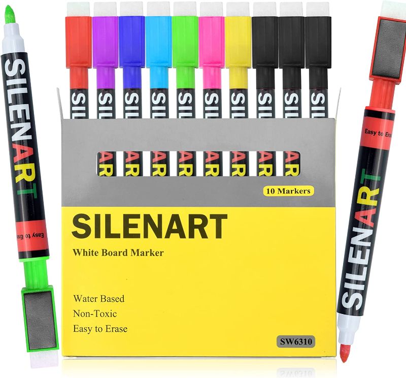 Photo 1 of (( 3 PACK )) SILENART Dry Erase Pens- 10 Pack Low-Ordor White Board Markers - Dry Erase Marker Fine Tip - Whiteboard Markers with Eraser for Kids Teachers School and Office Supplies
