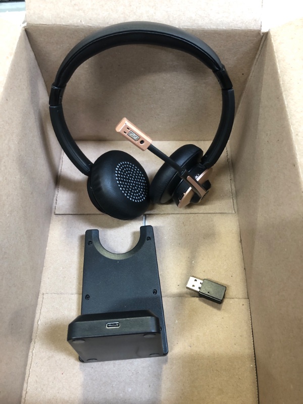 Photo 2 of ** USED READ NOTES ** Bluetooth Headset, Wireless Headphones with Microphone Noise Cancelling, On Ear Headphones with Mic Mute, Handsfree PC Headsets for Zoom/Ms Teams/Skype 26H Playtime|Dual Connect|Laptop|iPhone|Tablet
