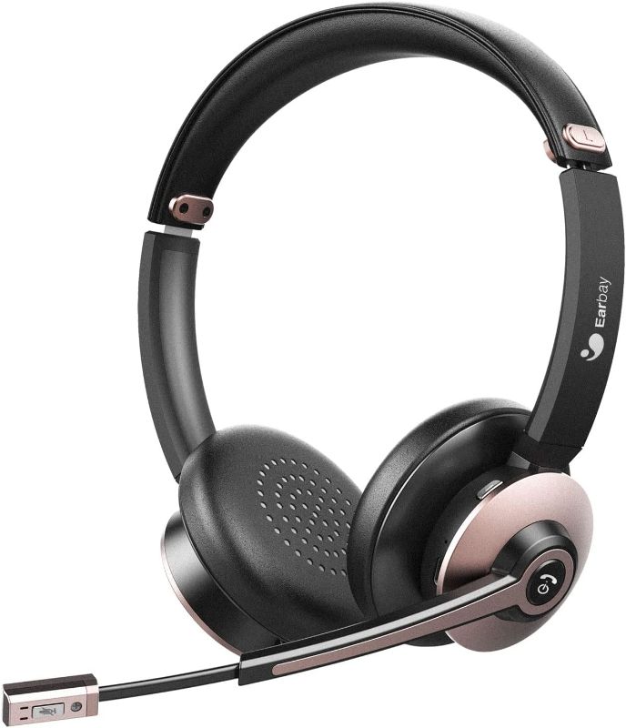 Photo 1 of ** USED READ NOTES ** Bluetooth Headset, Wireless Headphones with Microphone Noise Cancelling, On Ear Headphones with Mic Mute, Handsfree PC Headsets for Zoom/Ms Teams/Skype 26H Playtime|Dual Connect|Laptop|iPhone|Tablet
