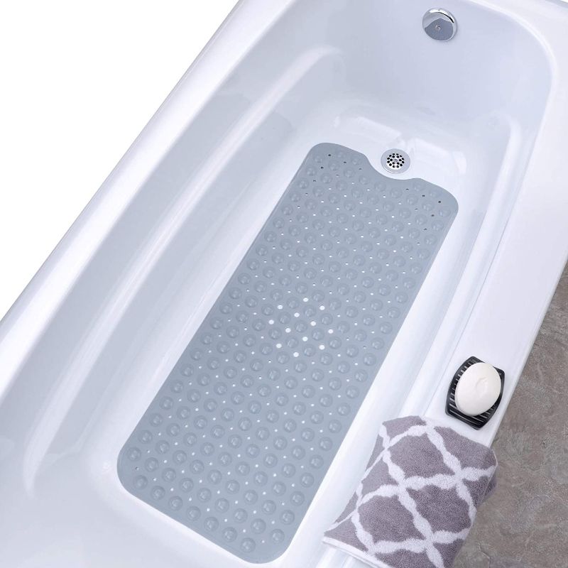 Photo 1 of ** USED SEE NOTES ** SlipX Solutions Power Grip Extra Long Bath Tub & Shower Mat 39x16, Wet Floor Non-Slip for Elderly & Kids Bathroom, 30% Longer Bathtub Mats, 200 Suction Cups, Drain Holes, Machine Wash, Gray
