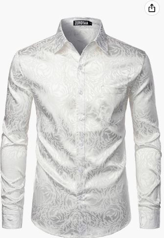 Photo 1 of ** USED ** (( SIZE LARGE )) ZEROYAA Men's Hipster Jacquard Long Sleeve Satin Silk Like Button Up Dress Shirts for Party Prom
