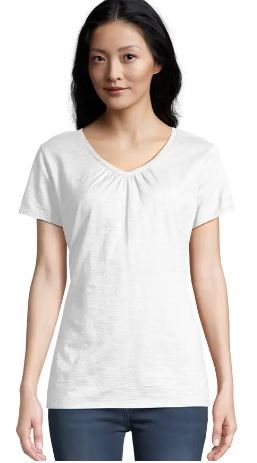 Photo 1 of ** USED **  (( SIZE L WHITE )) Hanes Women's Slub Jersey Shirred V-Neck T-Shirt
