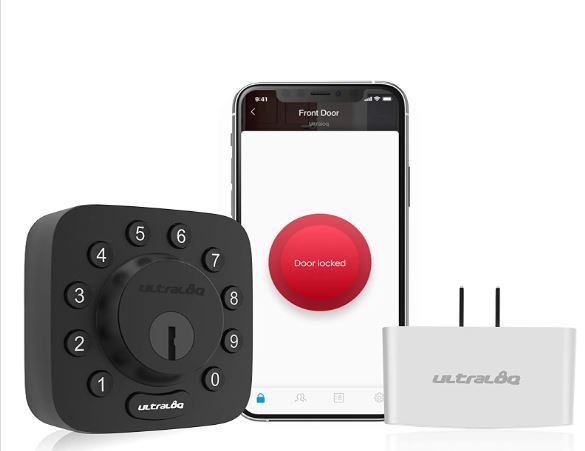 Photo 1 of ** USED ** ULTRALOQ Smart Door Lock U-Bolt (Black) + Bridge WiFi Adaptor, 5-in-1 Keyless Entry Door Lock with WiFi, Bluetooth and Keypad, Smart Door Lock Front Door, ANSI Grade 1 Certified
